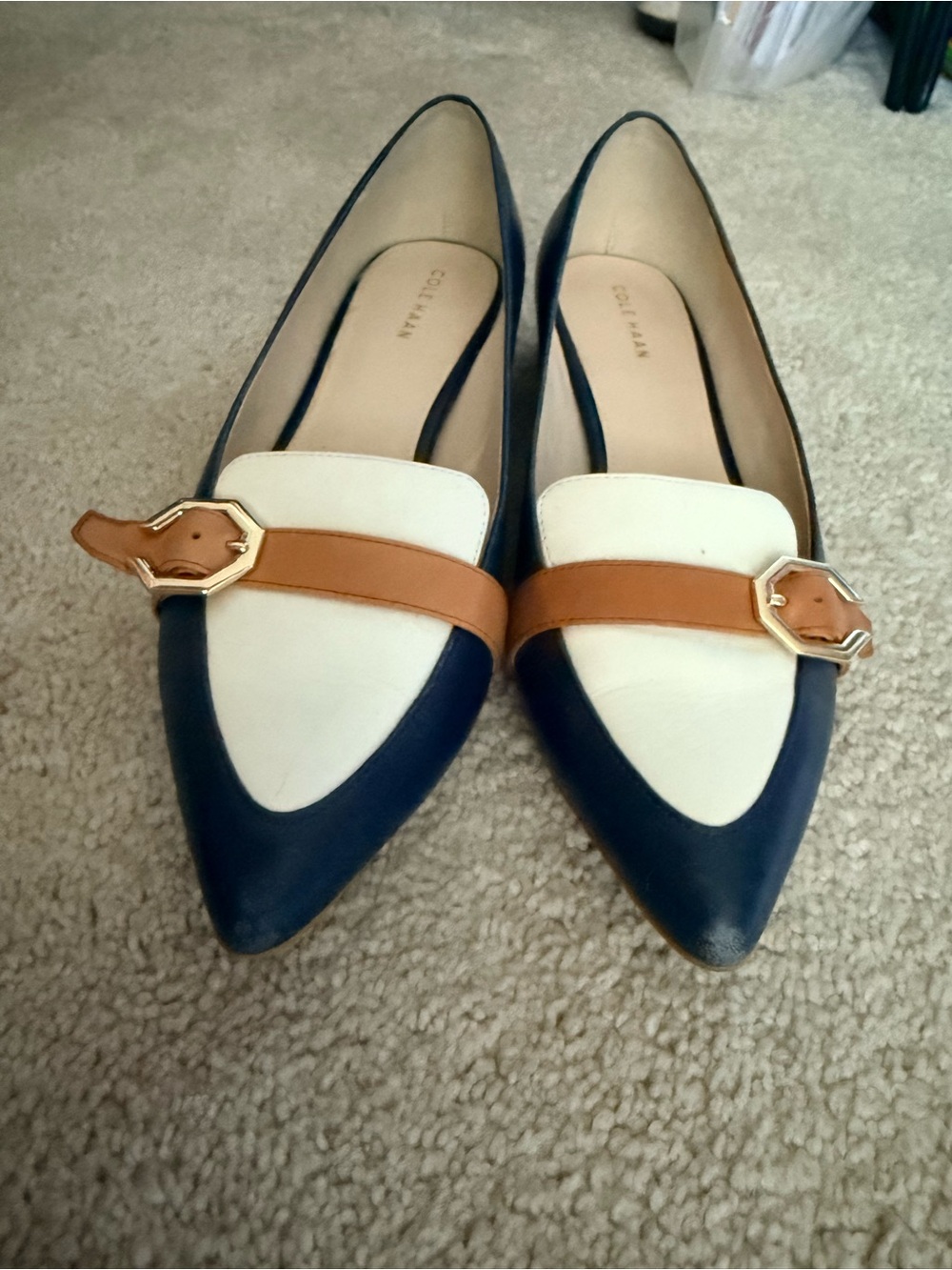 Wilson Navy White and Tan Pointed Loafer Flats - Picture 3 of 6